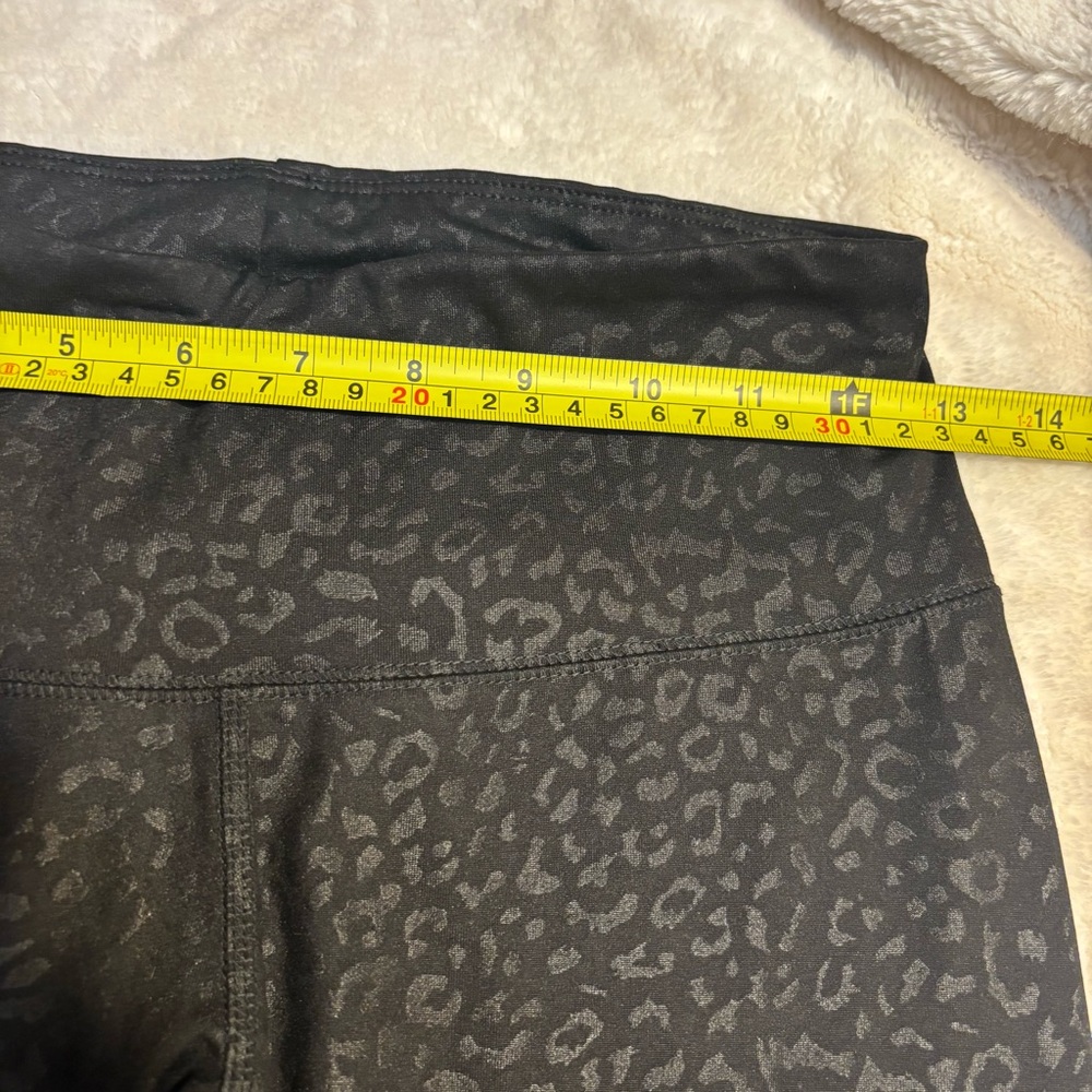 Half Moon Capri Leggings Small Black Shiny Leopard Print Strappy Cutout Design - Picture 12 of 14